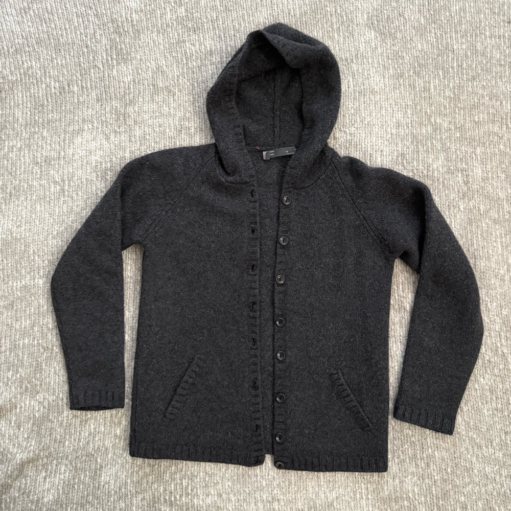 Girls Cashmere Hooded Cardigan‎ Sweater Gray Button Front Made in Italy